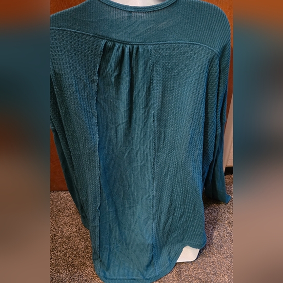 Free People women's green/teal Button-Up waffle Top szM - Picture 6 of 8